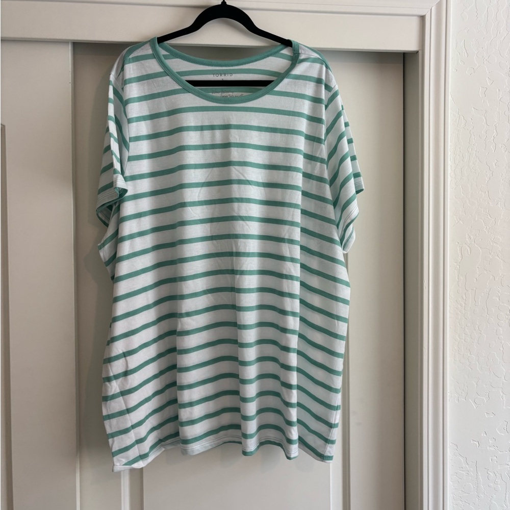 Torrid Green and White Striped Tee